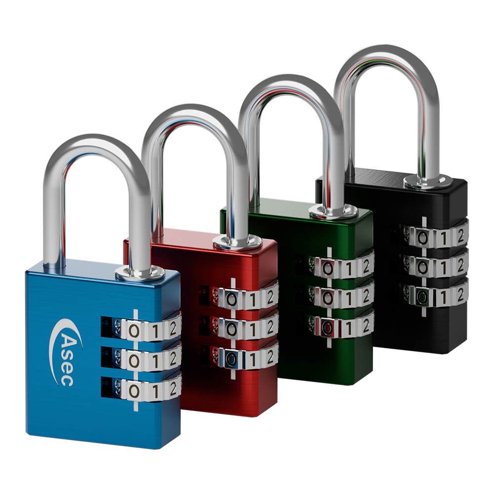 ASEC Coloured Aluminium Combination Padlock
