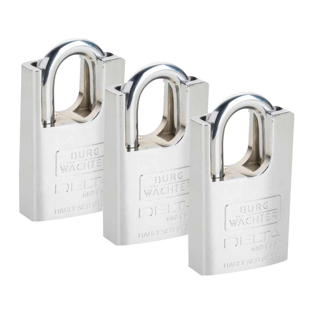 Burg-Wächter Delta 660 Closed Shackle Padlock - Keyed Alike 3 Pack